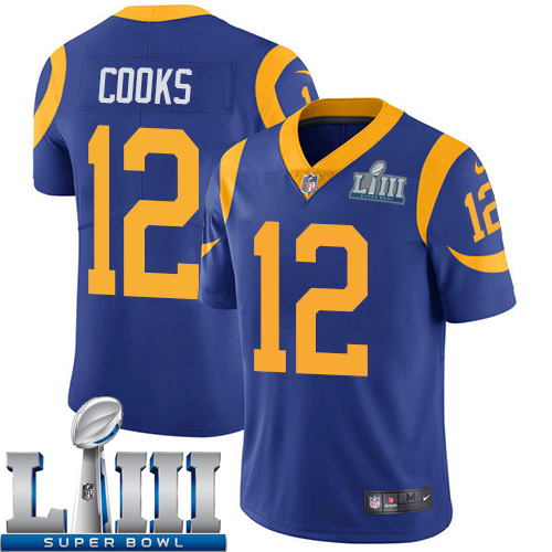 Men Los Angeles Rams #12 Cooks blue Nike Vapor Untouchable Limited 2019 Super Bowl LIII NFL Jerseys